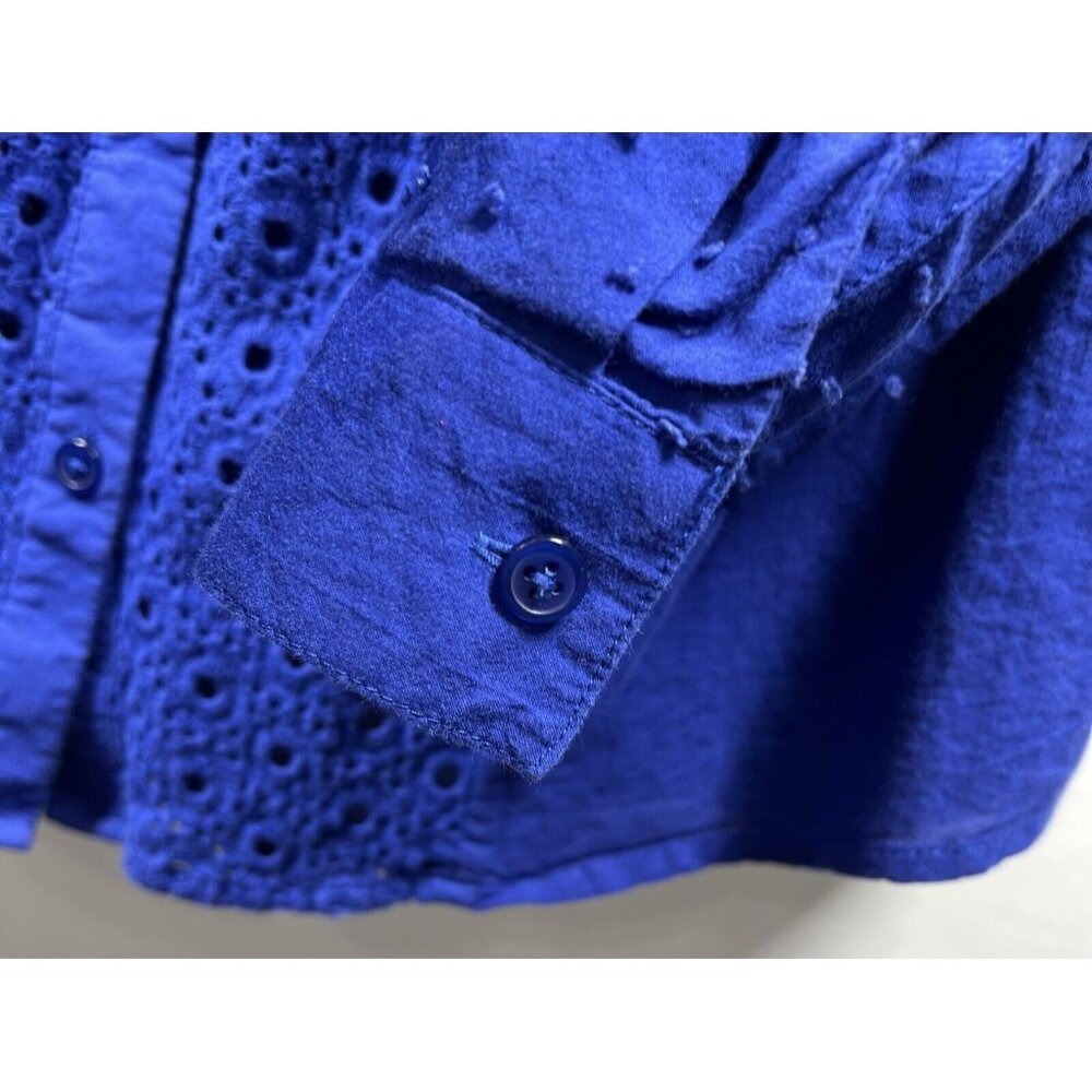 Chicos Blouse Lined L Solid Royal Blue Eyelet But… - image 7